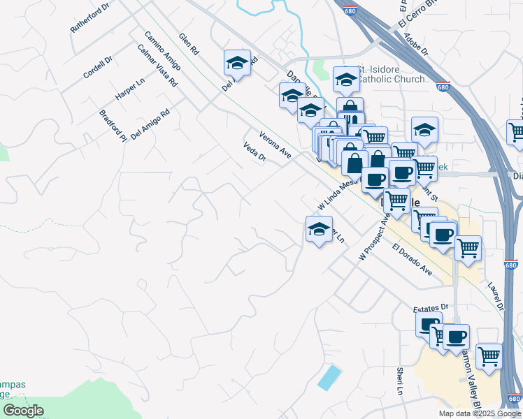map of restaurants, bars, coffee shops, grocery stores, and more near 17 Mauri Court in Danville