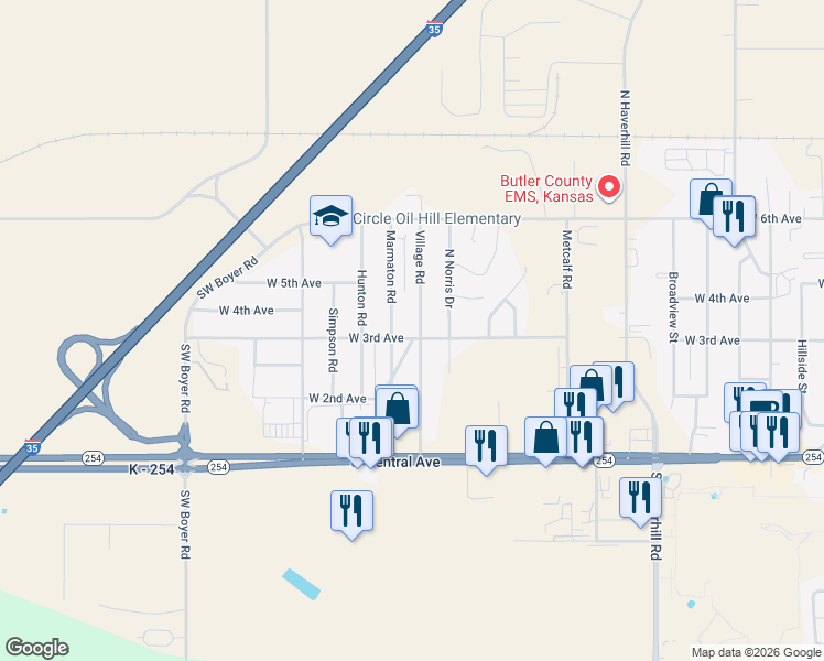 map of restaurants, bars, coffee shops, grocery stores, and more near 2608 West 3rd Avenue in El Dorado