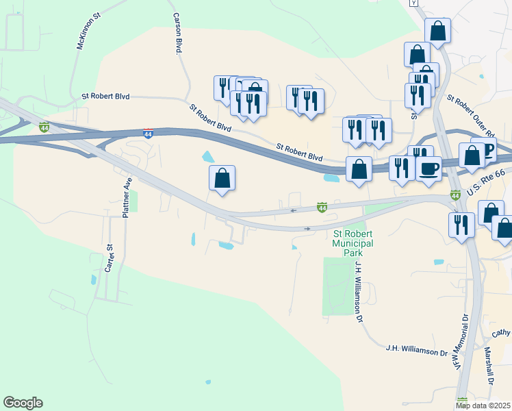 map of restaurants, bars, coffee shops, grocery stores, and more near 424 Interstate 44 Loop in Saint Robert