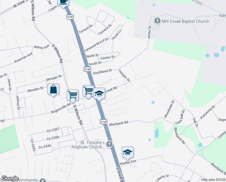 map of restaurants, bars, coffee shops, grocery stores, and more near 506 Millcreek Road in Radcliff