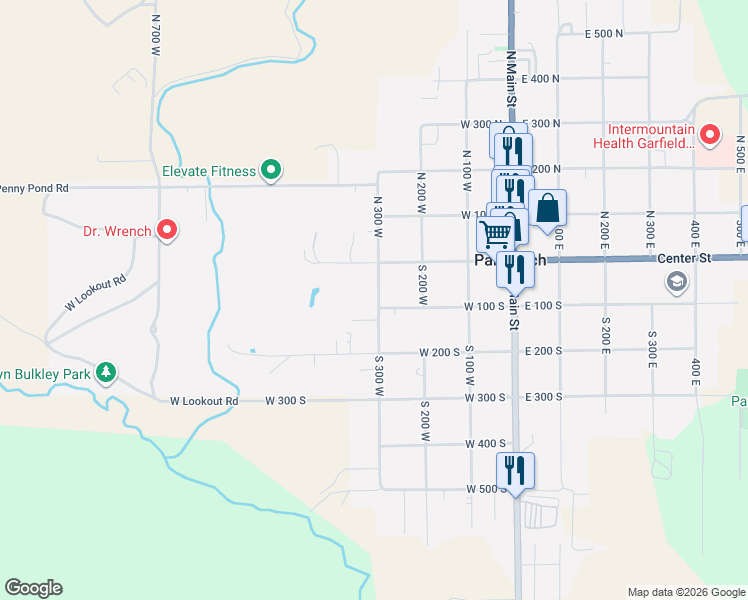 map of restaurants, bars, coffee shops, grocery stores, and more near 80 South 300 West in Panguitch