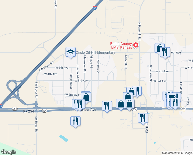 map of restaurants, bars, coffee shops, grocery stores, and more near 2608 West 3rd Avenue in El Dorado