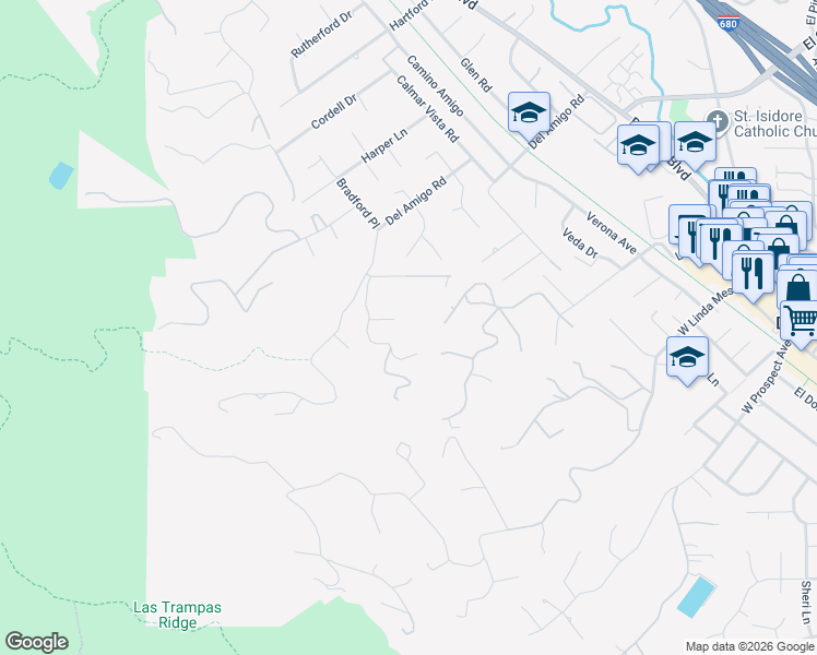 map of restaurants, bars, coffee shops, grocery stores, and more near 485 Del Amigo Road in Danville
