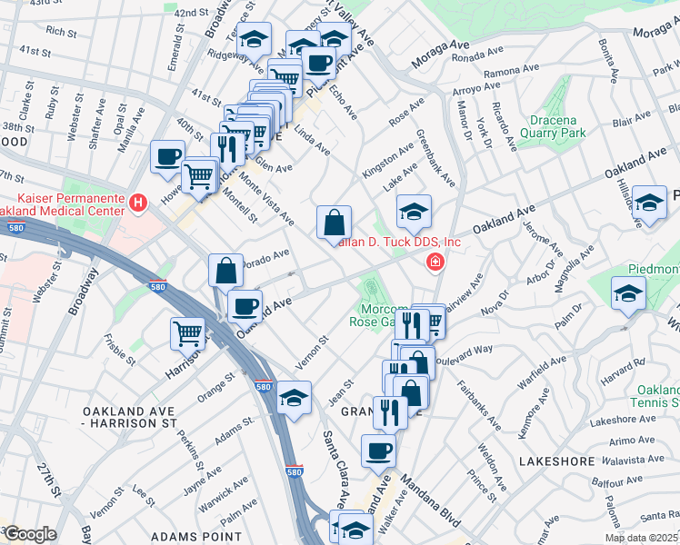 map of restaurants, bars, coffee shops, grocery stores, and more near 748 Oakland Avenue in Oakland