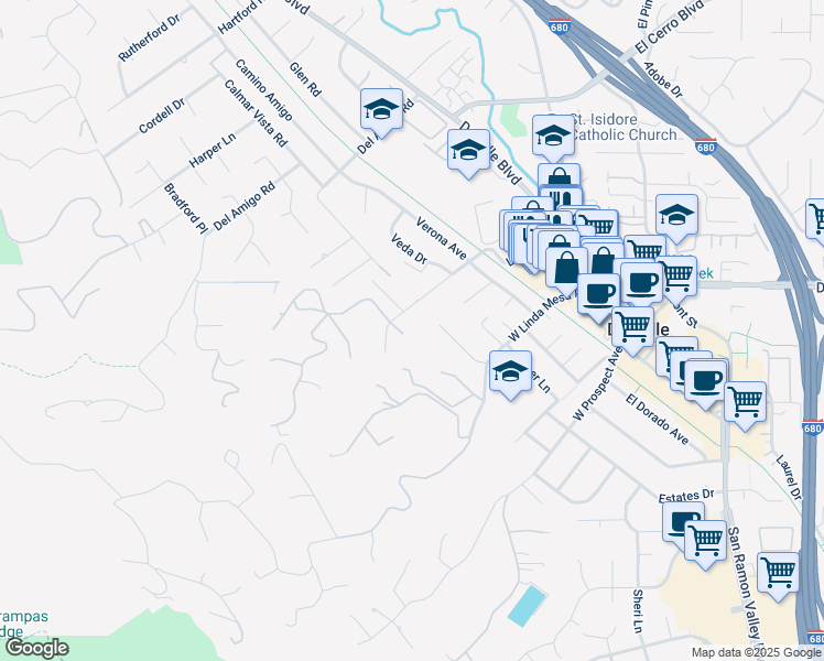 map of restaurants, bars, coffee shops, grocery stores, and more near 17 Mauri Court in Danville