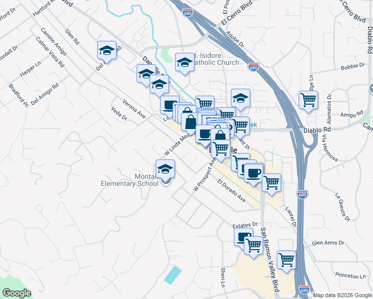 map of restaurants, bars, coffee shops, grocery stores, and more near 23 William Court in Danville
