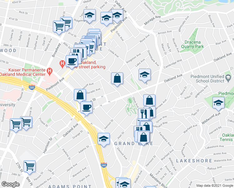 map of restaurants, bars, coffee shops, grocery stores, and more near 748 Oakland Avenue in Oakland