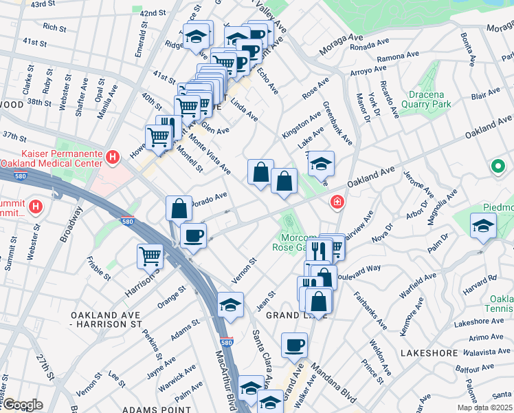 map of restaurants, bars, coffee shops, grocery stores, and more near 748 Oakland Avenue in Oakland