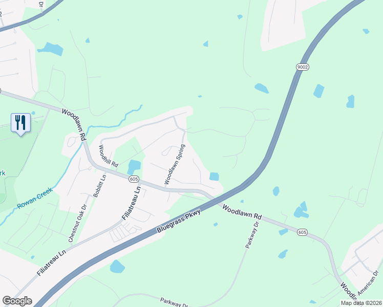 map of restaurants, bars, coffee shops, grocery stores, and more near 102-198 Fairway Hill in Bardstown