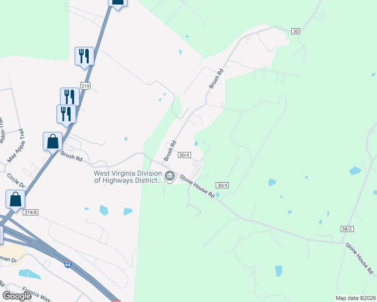 map of restaurants, bars, coffee shops, grocery stores, and more near 176 Stone Glen Lane in Lewisburg