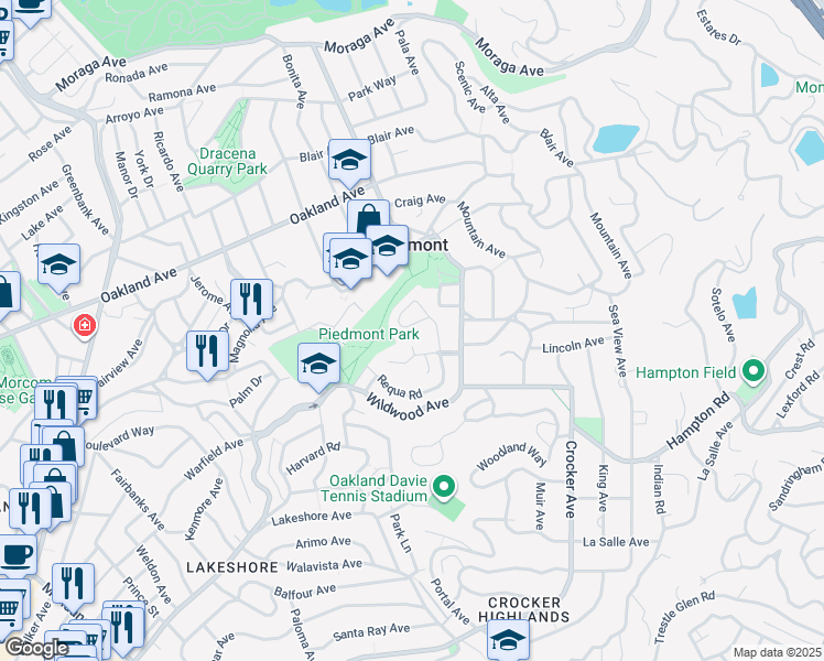 map of restaurants, bars, coffee shops, grocery stores, and more near 152 Hazel Lane in Piedmont