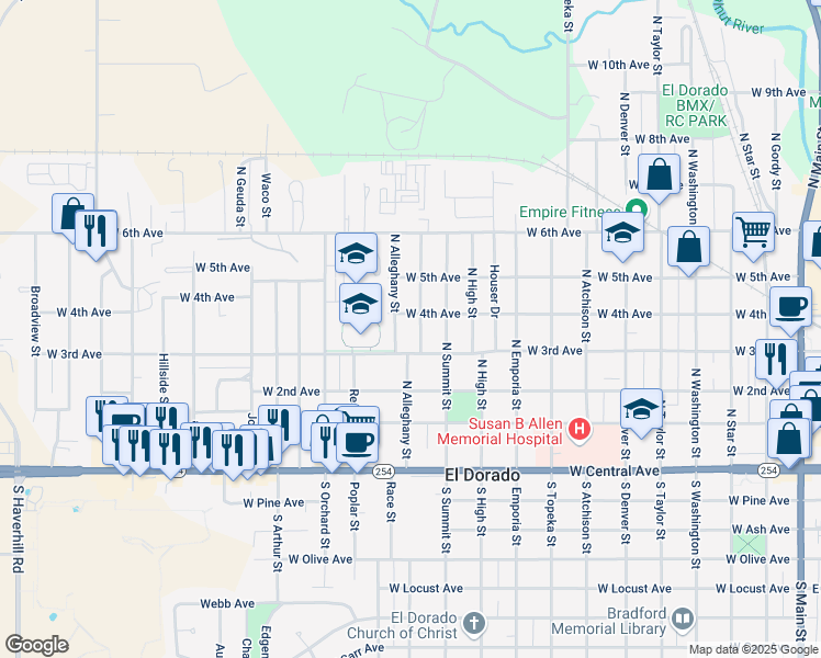 map of restaurants, bars, coffee shops, grocery stores, and more near in El Dorado