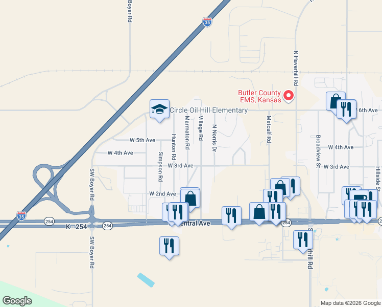 map of restaurants, bars, coffee shops, grocery stores, and more near 525 Marmaton Rd in El Dorado