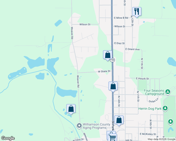 map of restaurants, bars, coffee shops, grocery stores, and more near 301 West State Street in Herrin
