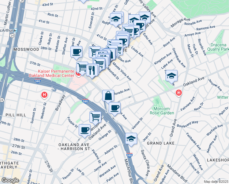 map of restaurants, bars, coffee shops, grocery stores, and more near 644 Fairmount Avenue in Oakland