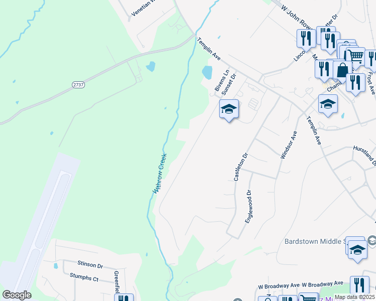 map of restaurants, bars, coffee shops, grocery stores, and more near 162 Sunset Drive in Bardstown