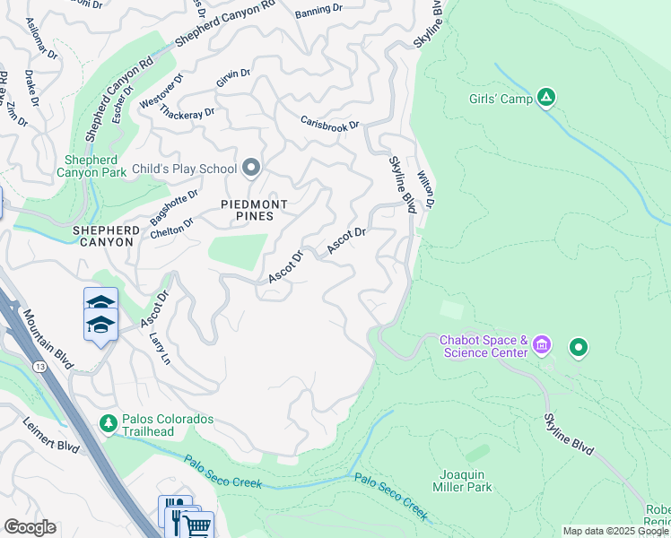 map of restaurants, bars, coffee shops, grocery stores, and more near 2915 Holyrood Drive in Oakland
