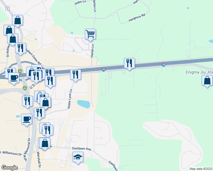 map of restaurants, bars, coffee shops, grocery stores, and more near 739-763 State Highway Z in St. Robert