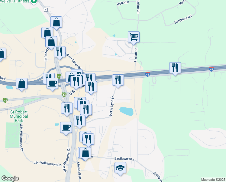 map of restaurants, bars, coffee shops, grocery stores, and more near 136 Vicky Lynn Lane in Waynesville