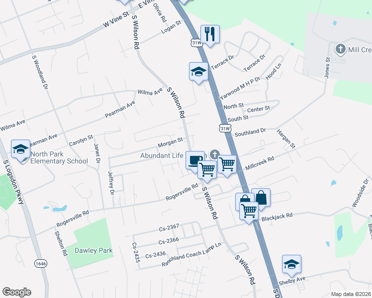 map of restaurants, bars, coffee shops, grocery stores, and more near 1407 South Wilson Road in Radcliff