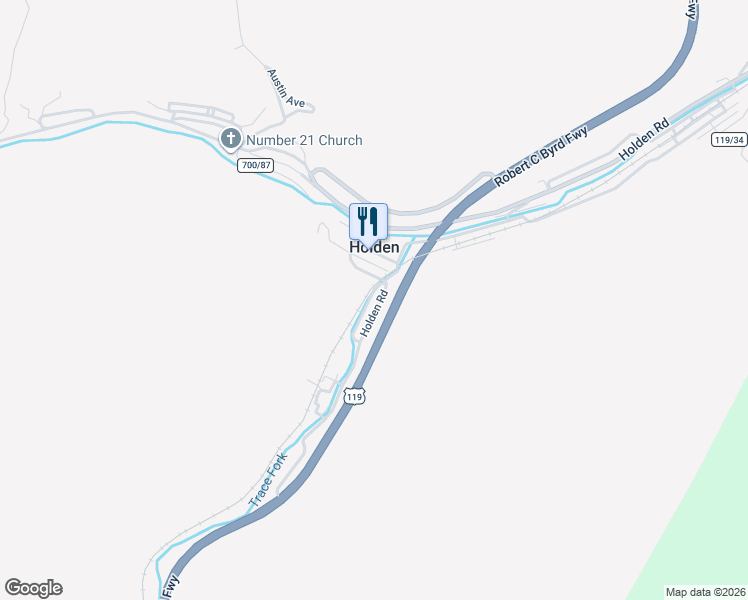 map of restaurants, bars, coffee shops, grocery stores, and more near 502-504 U.S. 119 in Holden