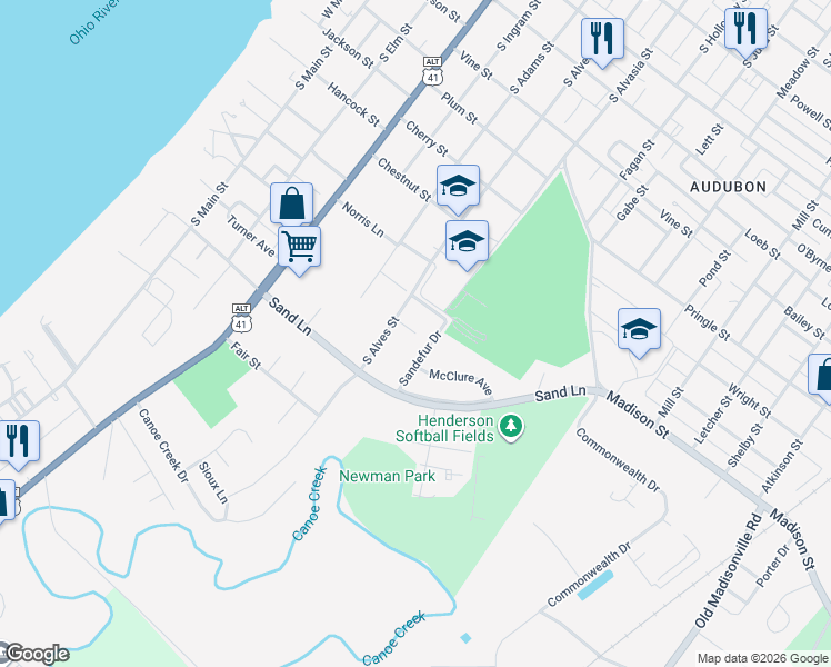 map of restaurants, bars, coffee shops, grocery stores, and more near 799 Harris Drive in Henderson