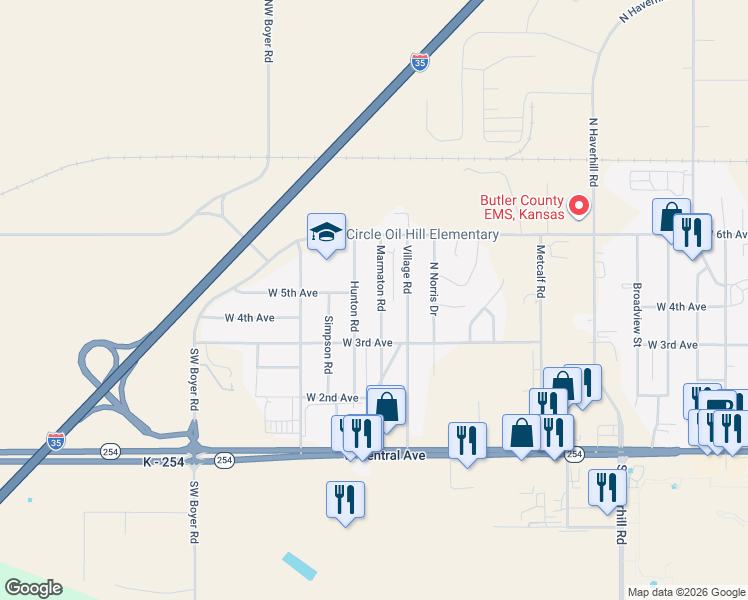 map of restaurants, bars, coffee shops, grocery stores, and more near 525 Marmaton Rd in El Dorado