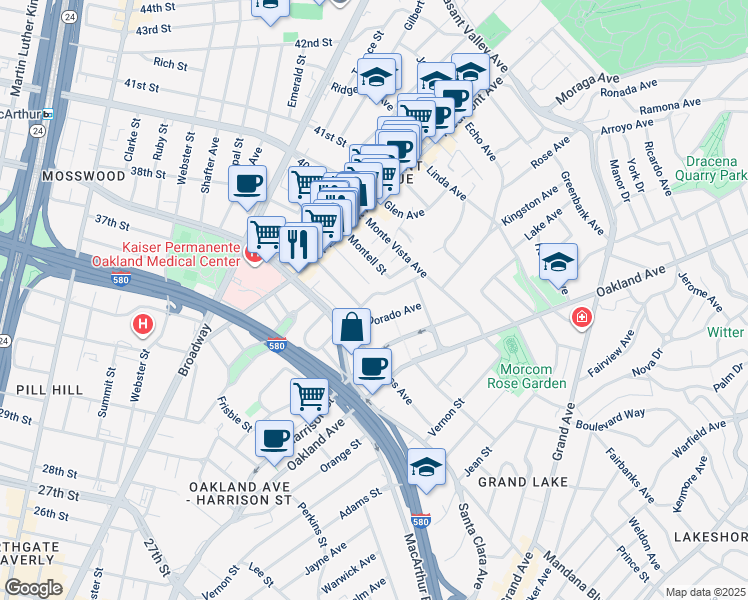 map of restaurants, bars, coffee shops, grocery stores, and more near 644 Fairmount Avenue in Oakland