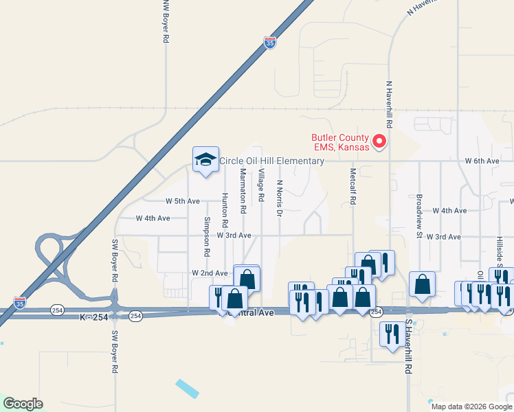 map of restaurants, bars, coffee shops, grocery stores, and more near 524 Village Road in El Dorado