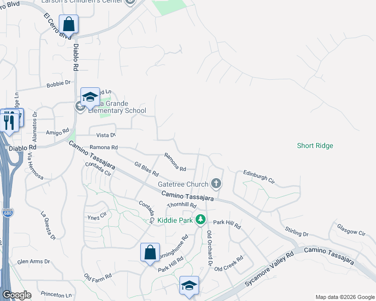 map of restaurants, bars, coffee shops, grocery stores, and more near 976 Richard Lane in Danville