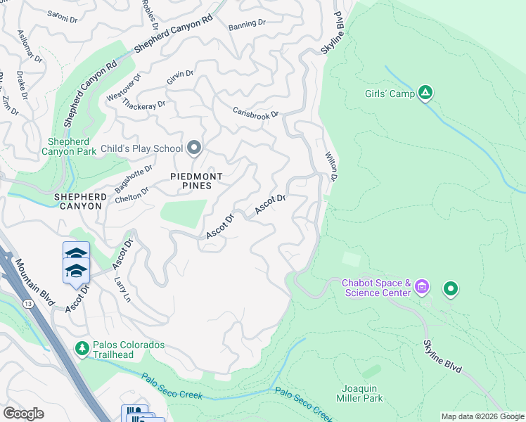 map of restaurants, bars, coffee shops, grocery stores, and more near 6470 Ascot Drive in Oakland