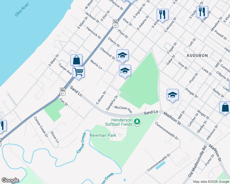 map of restaurants, bars, coffee shops, grocery stores, and more near 799 Harris Drive in Henderson