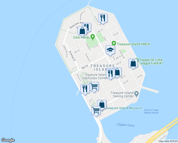 map of restaurants, bars, coffee shops, grocery stores, and more near 651 Avenue D in San Francisco