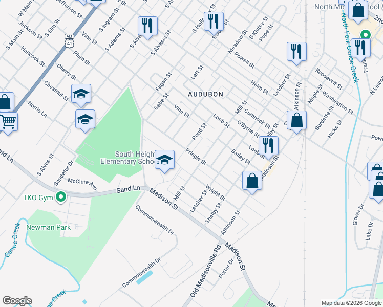 map of restaurants, bars, coffee shops, grocery stores, and more near 1208 Pringle Street in Henderson