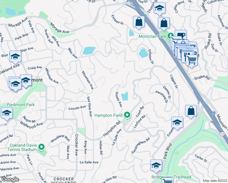 map of restaurants, bars, coffee shops, grocery stores, and more near 52 Glen Alpine Road in Piedmont