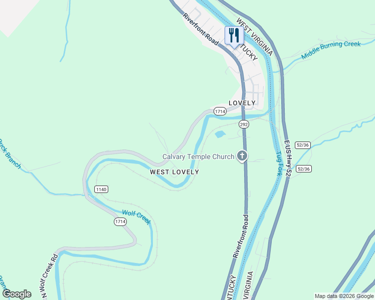 map of restaurants, bars, coffee shops, grocery stores, and more near 5613 State Highway 1714 in Beauty