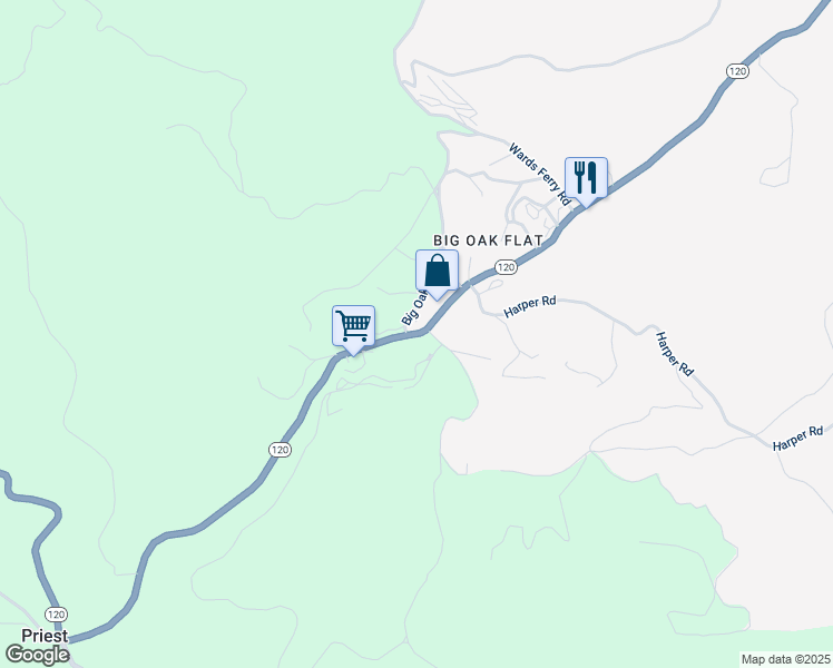 map of restaurants, bars, coffee shops, grocery stores, and more near Highway 120 in Groveland