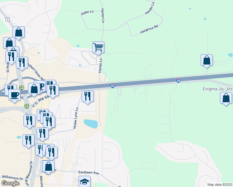 map of restaurants, bars, coffee shops, grocery stores, and more near 739 State Highway Z in Saint Robert