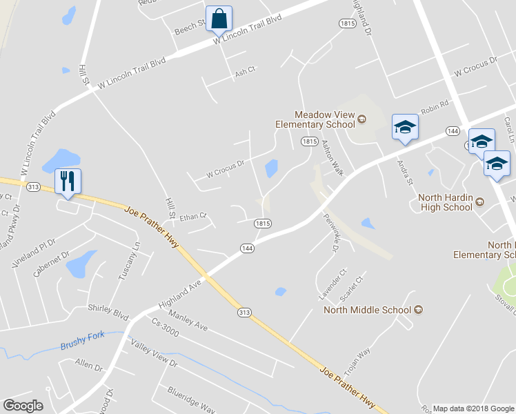 map of restaurants, bars, coffee shops, grocery stores, and more near 1691 Elm Road in Radcliff