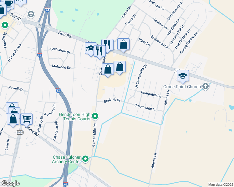 map of restaurants, bars, coffee shops, grocery stores, and more near 2637-2643 Stadium Drive in Henderson