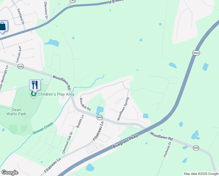 map of restaurants, bars, coffee shops, grocery stores, and more near 132 Woodhill Rd in Bardstown