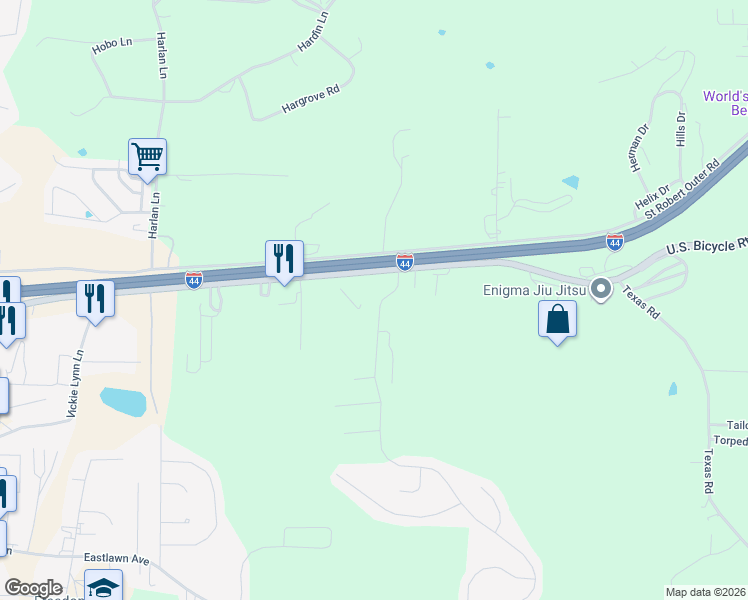 map of restaurants, bars, coffee shops, grocery stores, and more near 919 State Highway Z in Saint Robert