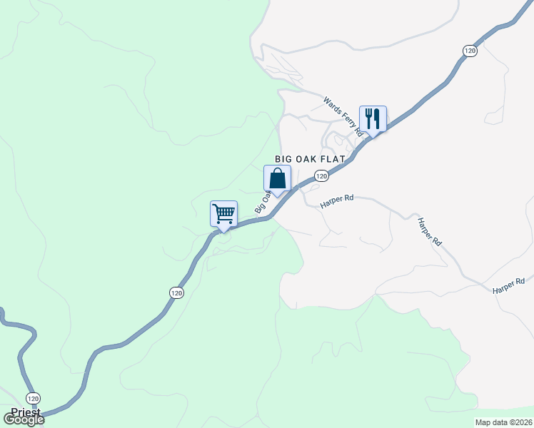 map of restaurants, bars, coffee shops, grocery stores, and more near in Tuolumne County