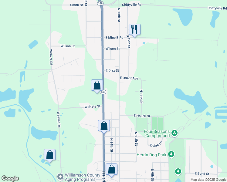 map of restaurants, bars, coffee shops, grocery stores, and more near 2209 North 13th Street in Herrin