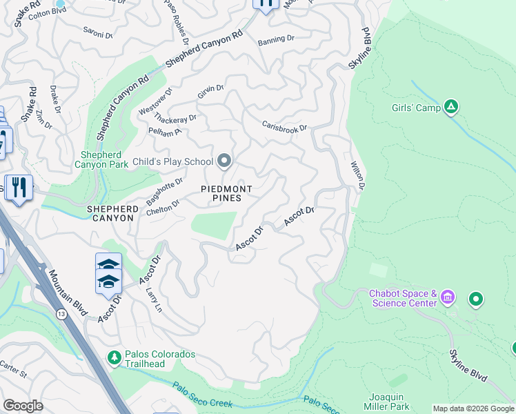 map of restaurants, bars, coffee shops, grocery stores, and more near 2699 Haverhill Drive in Oakland