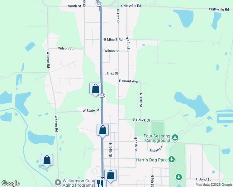 map of restaurants, bars, coffee shops, grocery stores, and more near 2209 North 13th Street in Herrin