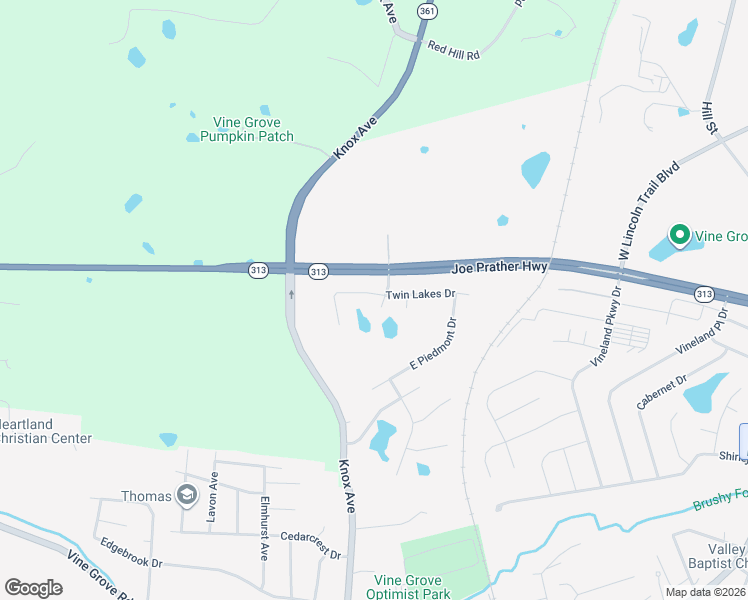 map of restaurants, bars, coffee shops, grocery stores, and more near 159 Twin Lakes Drive in Vine Grove