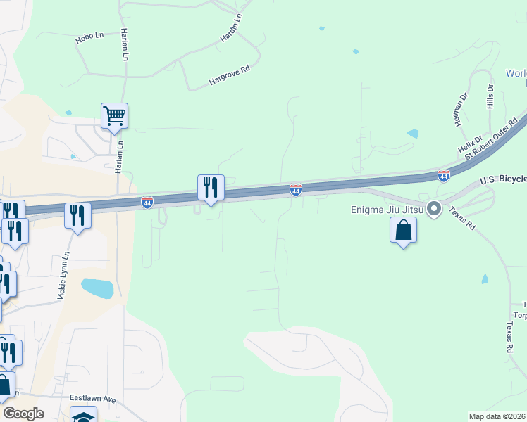 map of restaurants, bars, coffee shops, grocery stores, and more near 919 State Highway Z in Saint Robert