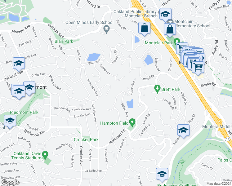 map of restaurants, bars, coffee shops, grocery stores, and more near 51 Glen Alpine Road in Piedmont