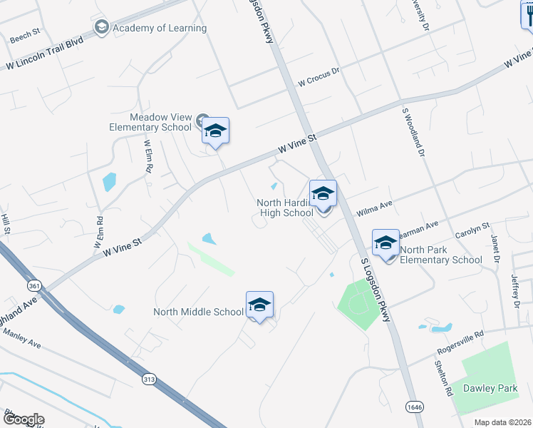 map of restaurants, bars, coffee shops, grocery stores, and more near 734 Andra Drive in Radcliff